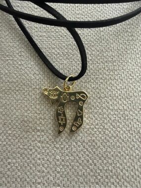 Gold Chai Pendant on Black Suede Cord Necklace